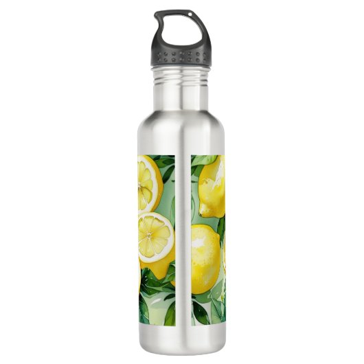 Modernes lemonblaues Blumenskript-Brautparty Edelstahlflasche (Rückseite)