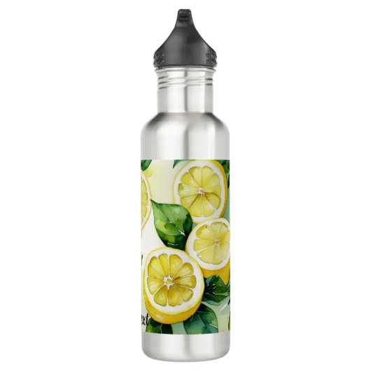 Modernes lemonblaues Blumenskript-Brautparty Edelstahlflasche (Rechts)