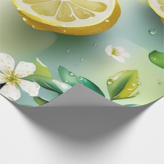 Modernes lemonblaues Blumenskript-Brautparty Geschenkpapier (Ecke)