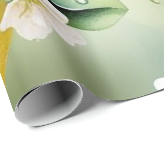 Modernes lemonblaues Blumenskript-Brautparty Geschenkpapier (Rolleneckpunkt)