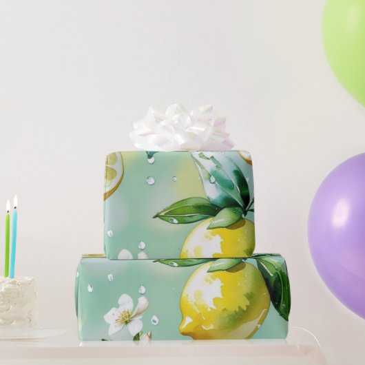 Modernes lemonblaues Blumenskript-Brautparty Geschenkpapier (Partygeschenke)