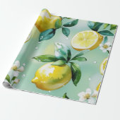 Modernes lemonblaues Blumenskript-Brautparty Geschenkpapier (Ungerollt)