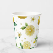 Modernes lemonblaues Blumenskript-Brautparty Pappbecher (Rückseite)