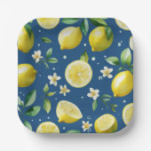 Modernes lemonblaues Blumenskript-Brautparty Pappteller (Vorderseite)