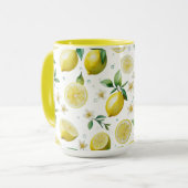 Modernes lemonblaues Blumenskript-Brautparty Tasse (Vorderseite Links)