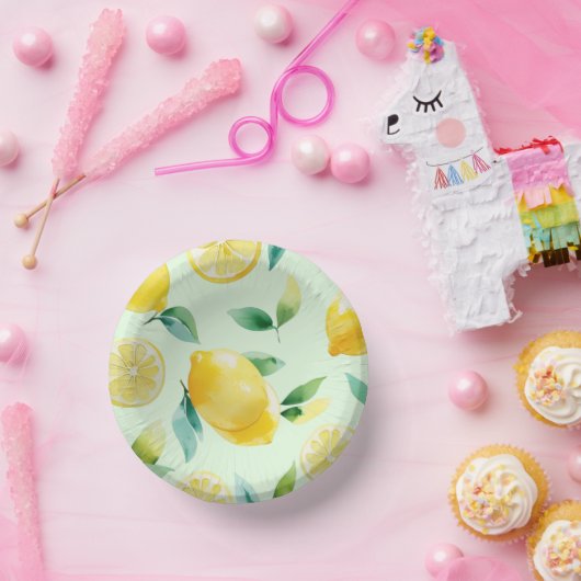 Modernes lemongelbes Blumenskript-Brautparty Pappteller (Party)