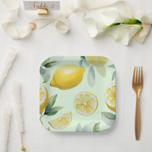 Modernes lemongelbes Blumenskript-Brautparty Pappteller