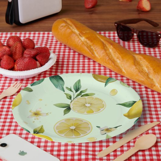 Modernes lemongelbes Blumenskript-Brautparty Pappteller (Picknick)