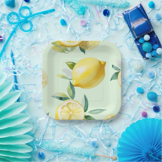 Modernes lemongelbes Blumenskript-Brautparty Pappteller (Party)