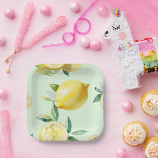 Modernes lemongelbes Blumenskript-Brautparty Pappteller (Party)