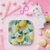 Modernes lemongelbes Blumenskript-Brautparty Pappteller (Party)