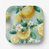 Modernes lemongelbes Blumenskript-Brautparty Pappteller (Vorderseite)