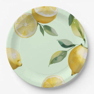 Modernes lemongelbes Blumenskript-Brautparty Pappteller