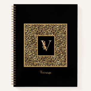 Modernes Leopard Gold Personal Monogram Letter V Notizblock