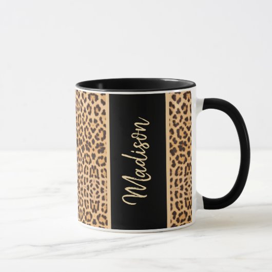 Modernes Leopard Print Black Personalisiert Tasse (Rechts)