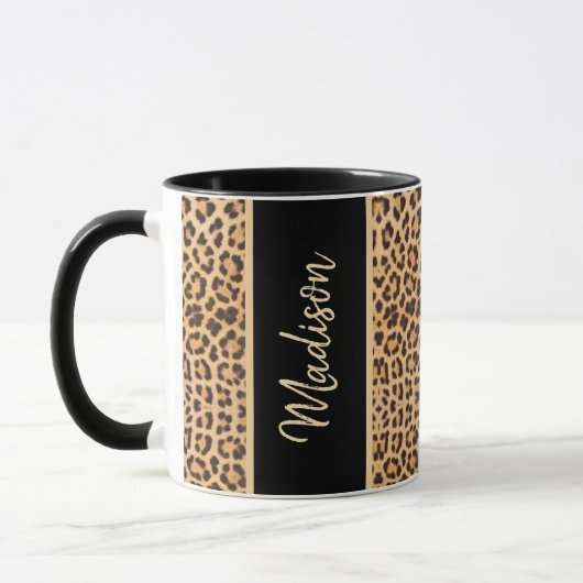 Modernes Leopard Print Black Personalisiert Tasse (Links)