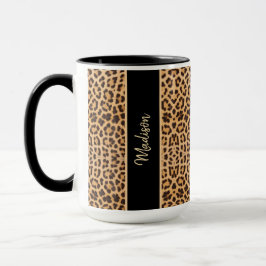 Modernes Leopard Print Black Personalisiert Tasse