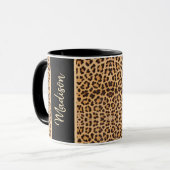 Modernes Leopard Print Black Personalisiert Tasse (Vorderseite Links)