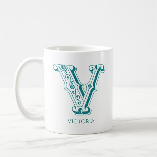 Modernes Letter V Monogram Name Coffee Tasse (Links)