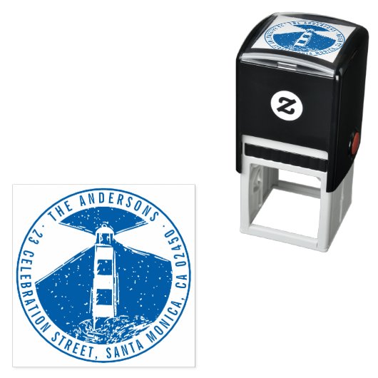 Modernes Leuchtturm Runde Familienname Rücksendead Permastempel (Beispiel)