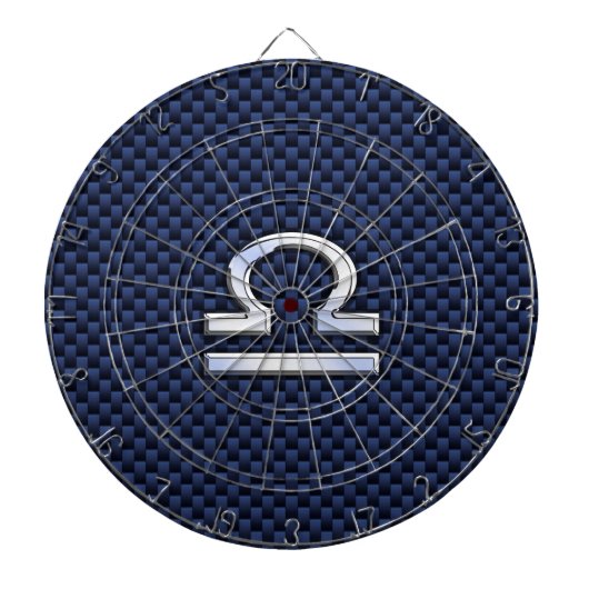 Modernes Libra-Zeichen auf Navy Blue Carbon Fibre Dartscheibe (vorne)