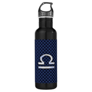 Modernes Libra-Zeichen auf Navy Blue Carbon Fibre Edelstahlflasche