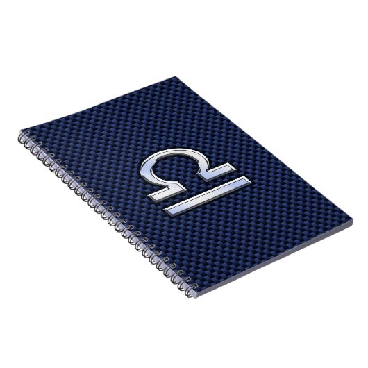 Modernes Libra-Zeichen auf Navy Blue Carbon Fibre Notizblock (Rechte Seite)