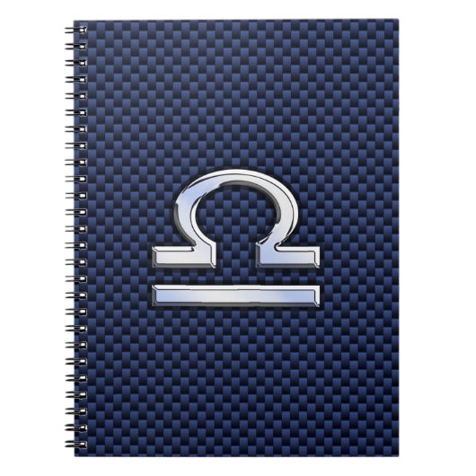 Modernes Libra-Zeichen auf Navy Blue Carbon Fibre Notizblock (Vorderseite)