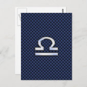 Modernes Libra-Zeichen auf Navy Blue Carbon Fibre Postkarte (Vorne/Hinten)