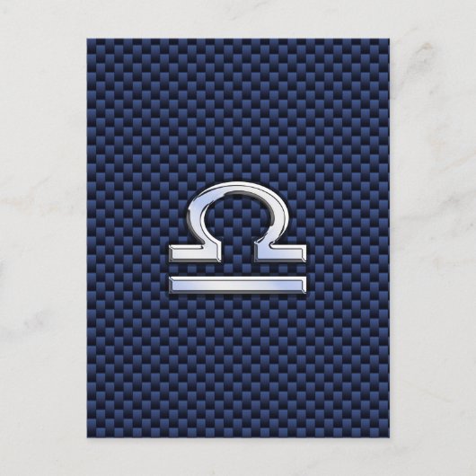 Modernes Libra-Zeichen auf Navy Blue Carbon Fibre Postkarte (Vorderseite)