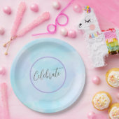 Modernes Licht Aqua Blue Elegante Drehbuch Feier Pappteller (Party)