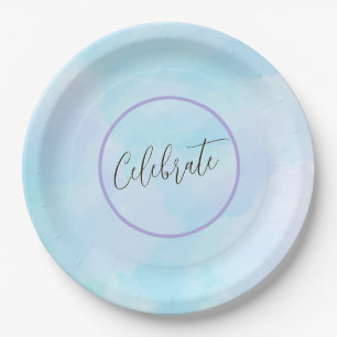 Modernes Licht Aqua Blue Elegante Drehbuch Feier Pappteller