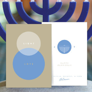 Modernes Licht & Liebe Beige & Blauer Hanukkah Karte
