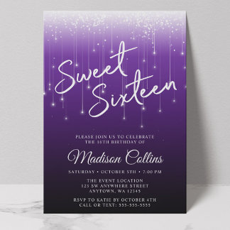 Modernes Licht Lila Schwarz Sweet 16 Einladung