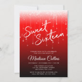 Modernes Licht rot Schwarz Sweet 16 Einladung (Vorderseite)