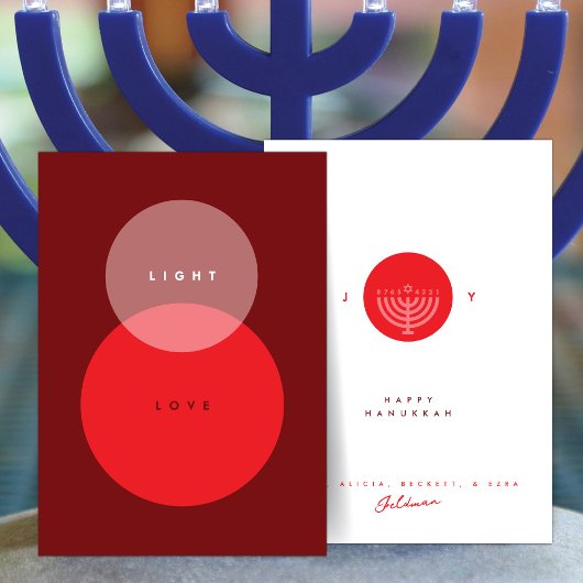 Modernes Licht und Liebe Rot Hanukkah Karte