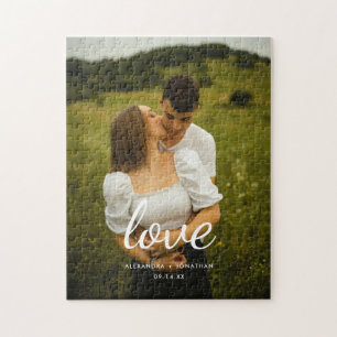 Modernes "Liebe"-Skript für Hochzeitscouple-Foto Puzzle