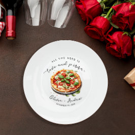 Modernes Liebe- und Pizza-Probe Pappteller
