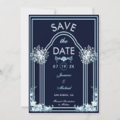 Modernes Light Blue Arch Florals Navy Boho Wedding Save The Date (Vorderseite)