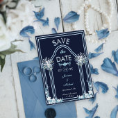 Modernes Light Blue Arch Florals Navy Boho Wedding Save The Date