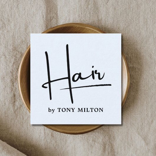 Modernes Light Blue Black Bold Friseursalon Quadratische Visitenkarte