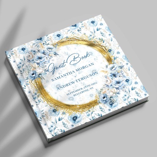 Modernes Light Blue Gold Glitzer WedgeGuest Book Gästebuch