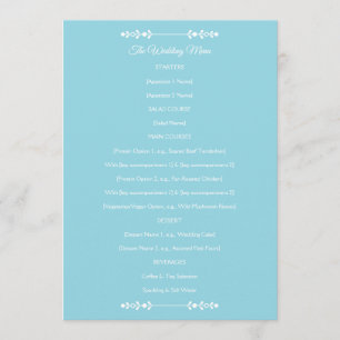 Modernes Light Blue & White Wedding Menü Menükarte