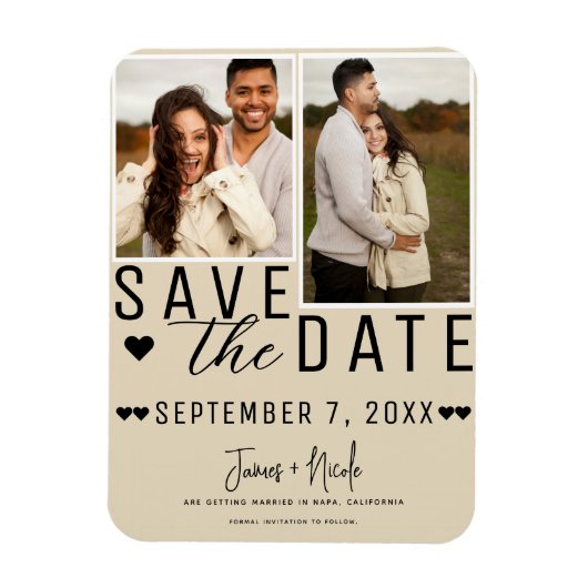 Modernes Light Tan Save the Date 2 Foto Hochzeit Magnet (Vertikal)