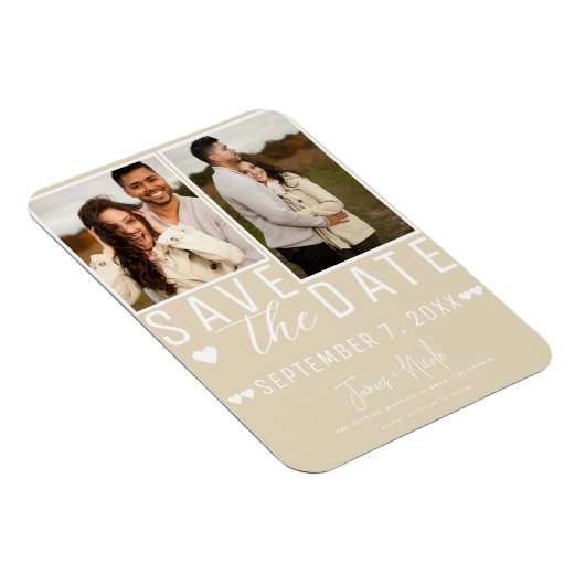 Modernes Light Tan Save the Date 2 Foto Hochzeit Magnet (Rechte Seite)