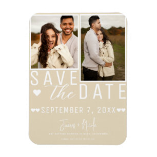 Modernes Light Tan Save the Date 2 Foto Hochzeit Magnet
