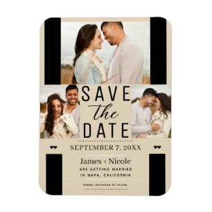 Modernes Light Tan Save the Date 3 Foto Hochzeit Magnet