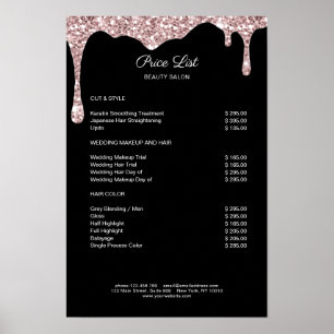 Modernes Lightpink Black Glitzer Preislisten Poster
