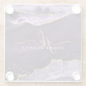 Modernes Lila Agate Gold Glitzer Script Monogram Glasuntersetzer (Rückseite)