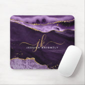 Modernes Lila Agate Gold Glitzer Script Monogram Mousepad (Mit Mouse)